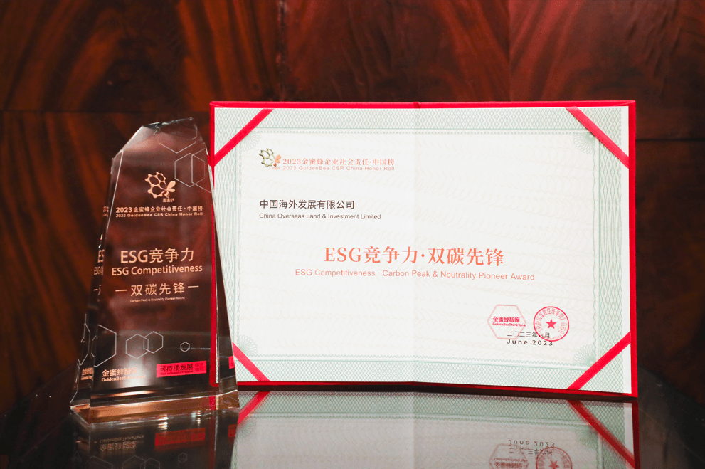 中國海外發展榮獲2023金蜜蜂「ESG競爭力雙碳先鋒」獎項